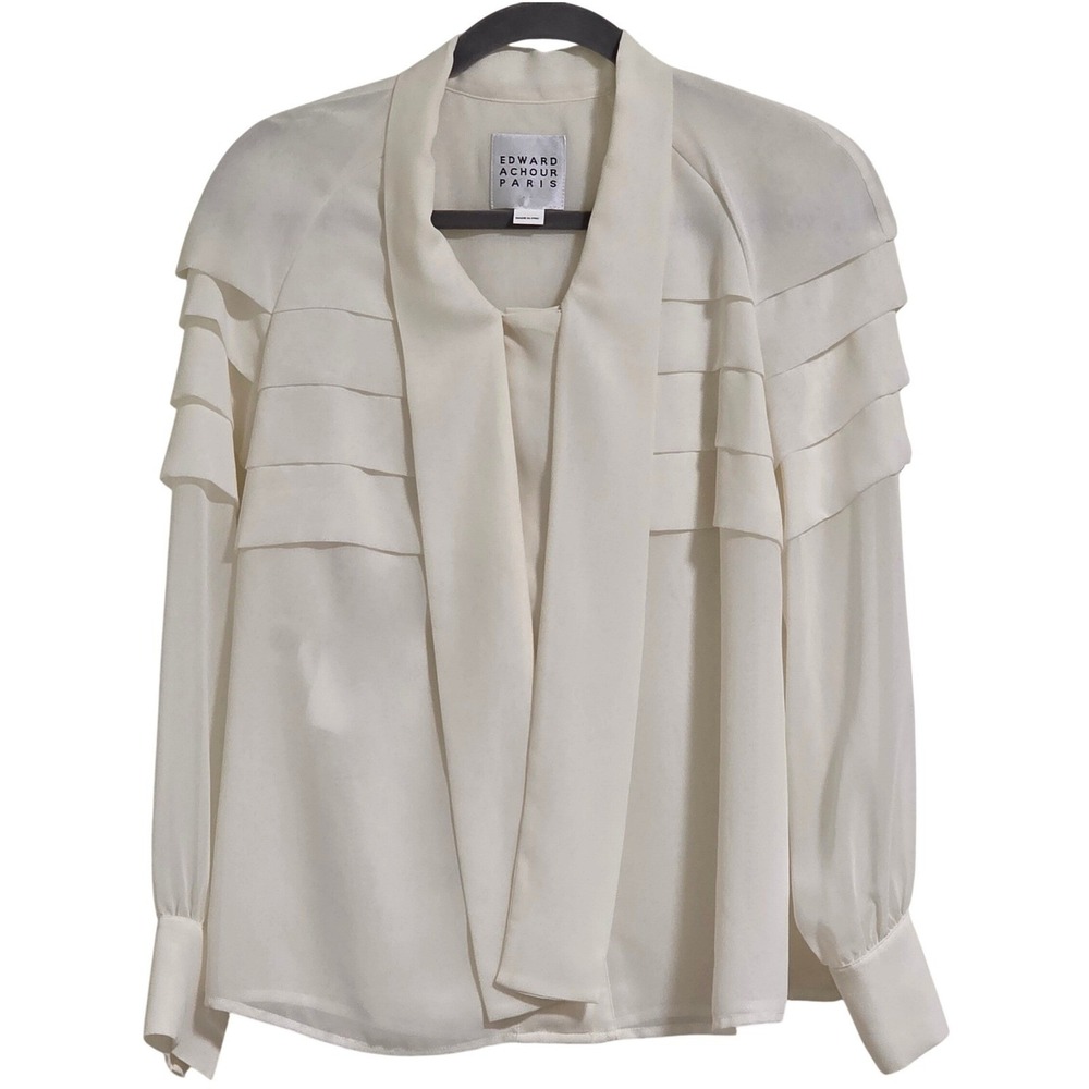Edward Achour Paris Cream Blouse Women Size IT 38 Cream Tiered Gold Button